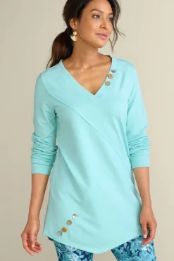 Soft Surroundings Tops|Dove French Terry Asymmetrical Tunic PastelTurquoise