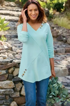 Soft Surroundings Tops|Dove French Terry Asymmetrical Tunic PastelTurquoise