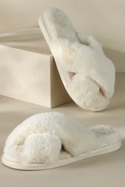 Soft Surroundings Shoes|Dreama Faux Fur Cross Band Slippers