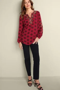 Soft Surroundings Tops|Eboni Embellished Tunic DitsyFoulard
