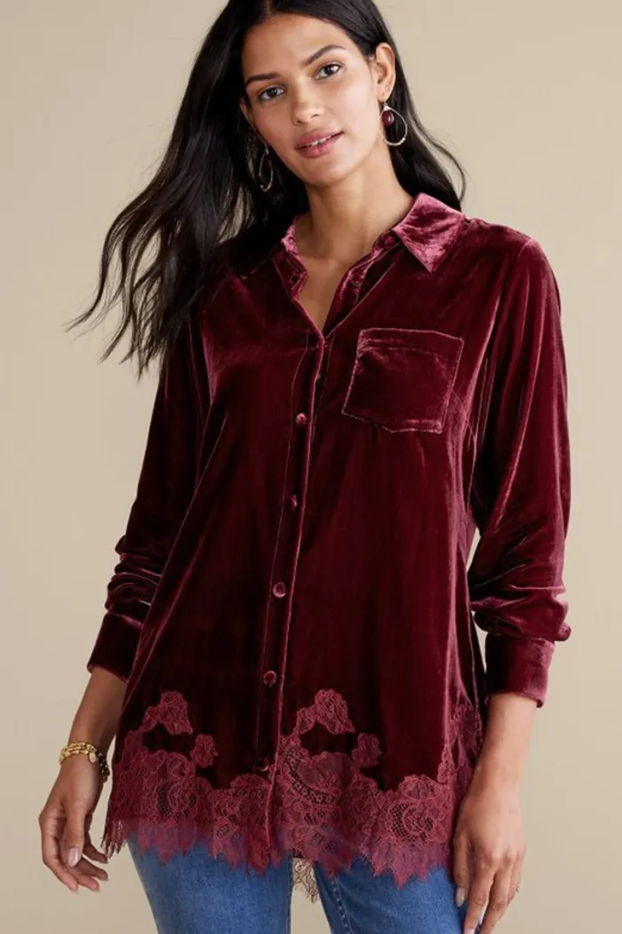 Soft Surroundings Tops|Eden Velvet and Lace Shirt