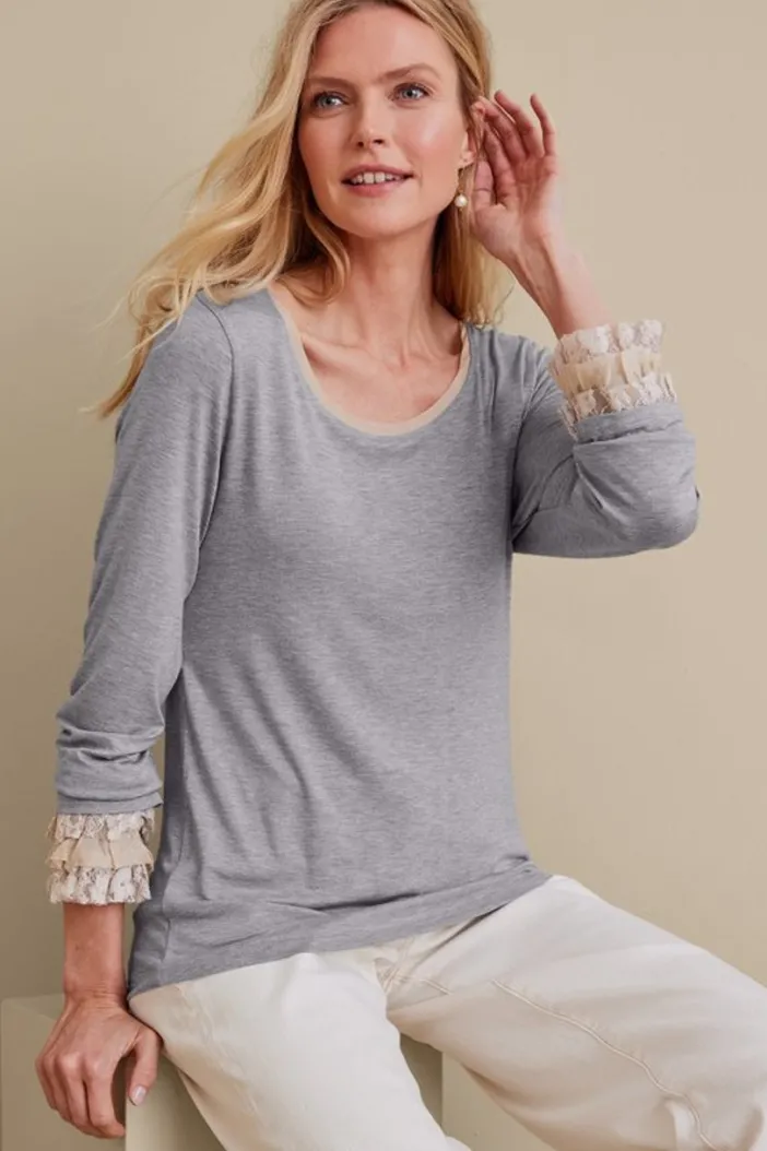 Soft Surroundings Tops|Ella Lace Top MediumGreyHeather