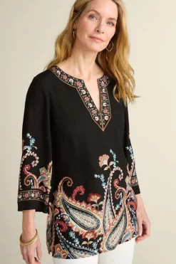 Soft Surroundings Tops|Tunics & Leggings|Elma 3/4 Sleeve Tunic CascadingBrder