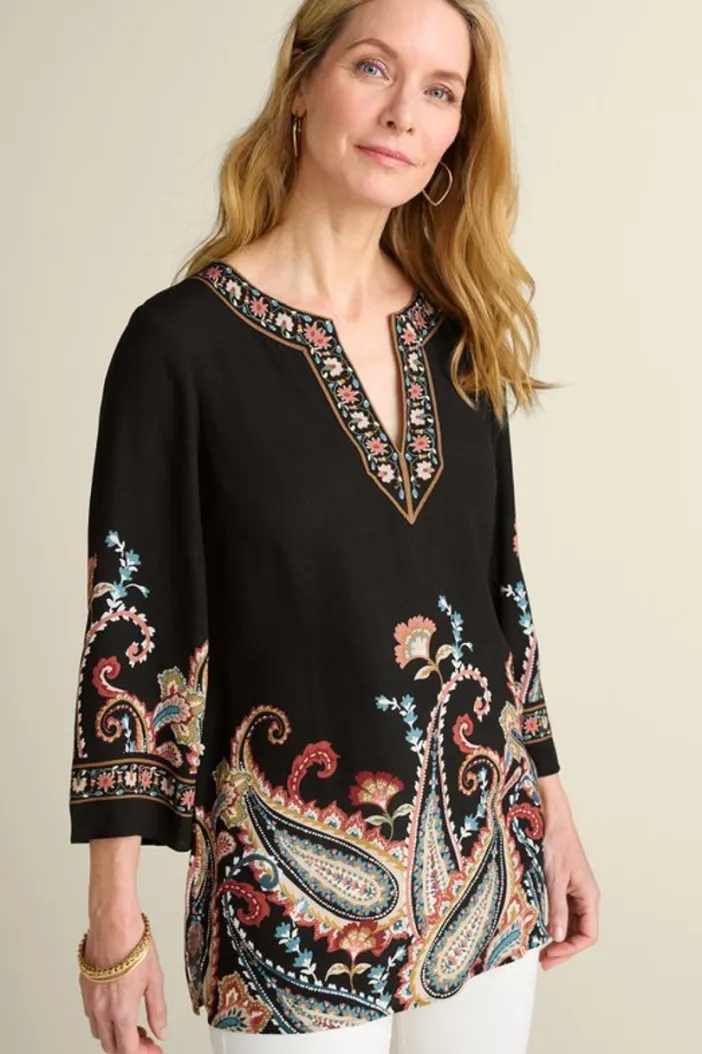 Soft Surroundings Tops|Tunics & Leggings|Elma 3/4 Sleeve Tunic CascadingBrder