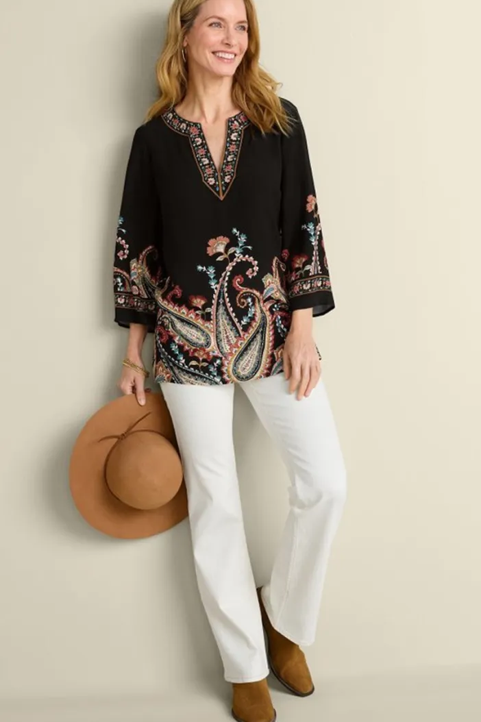 Soft Surroundings Tops|Tunics & Leggings|Elma 3/4 Sleeve Tunic CascadingBrder