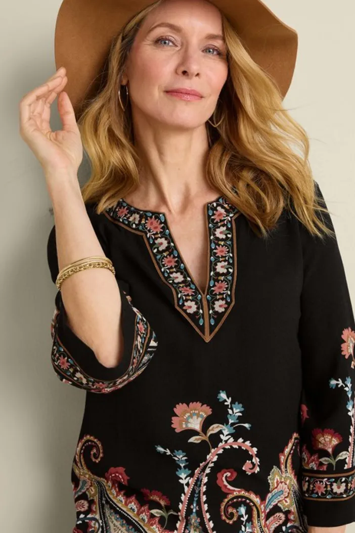 Soft Surroundings Tops|Tunics & Leggings|Elma 3/4 Sleeve Tunic CascadingBrder