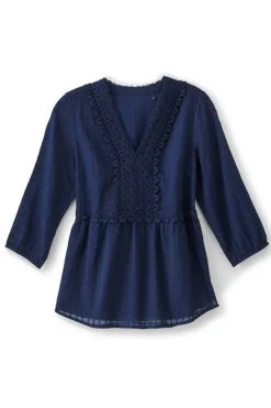 Soft Surroundings Tops|Elodie Windowpane Gauze Top Navy