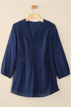 Soft Surroundings Tops|Elodie Windowpane Gauze Top Navy