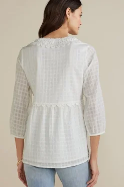 Soft Surroundings Tops|Elodie Windowpane Gauze Top Navy
