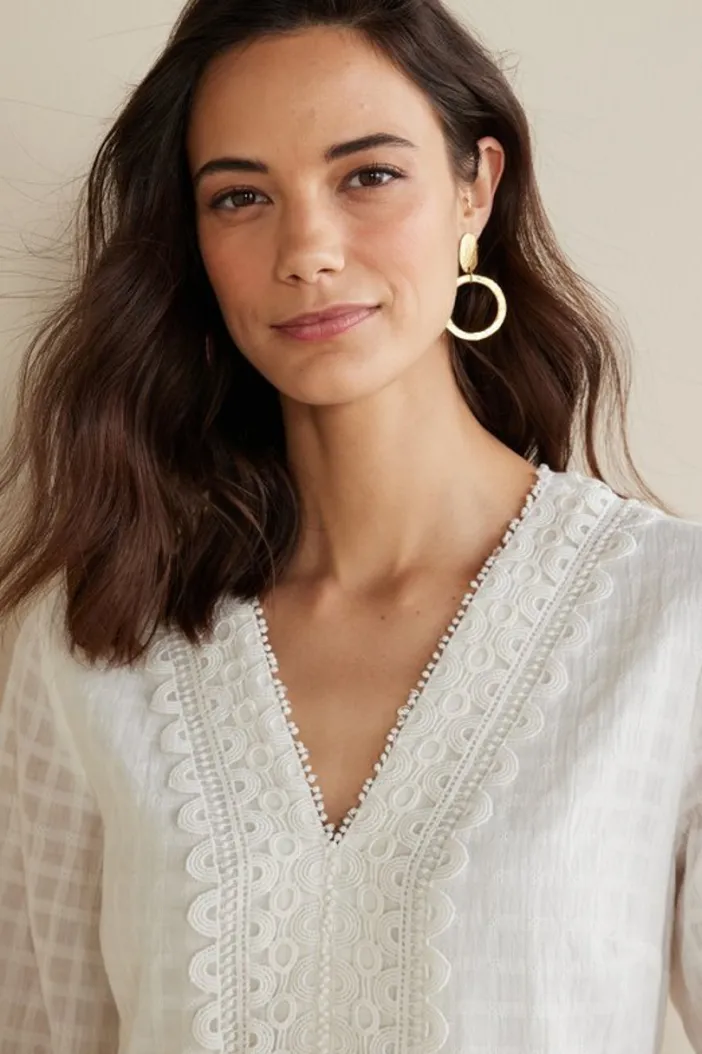 Soft Surroundings Tops|Elodie Windowpane Gauze Top Navy