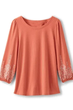 Soft Surroundings Tops|Embroidered Parisian Poet Top ApricotBrandy