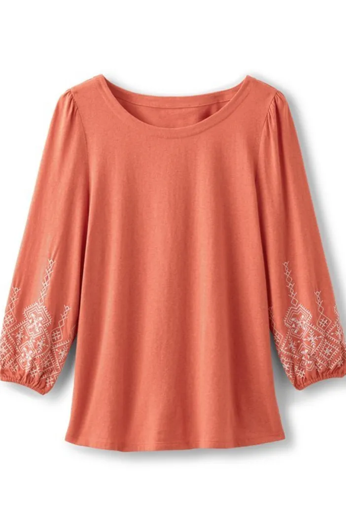 Soft Surroundings Tops|Embroidered Parisian Poet Top ApricotBrandy