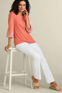 Soft Surroundings Tops|Embroidered Parisian Poet Top ApricotBrandy