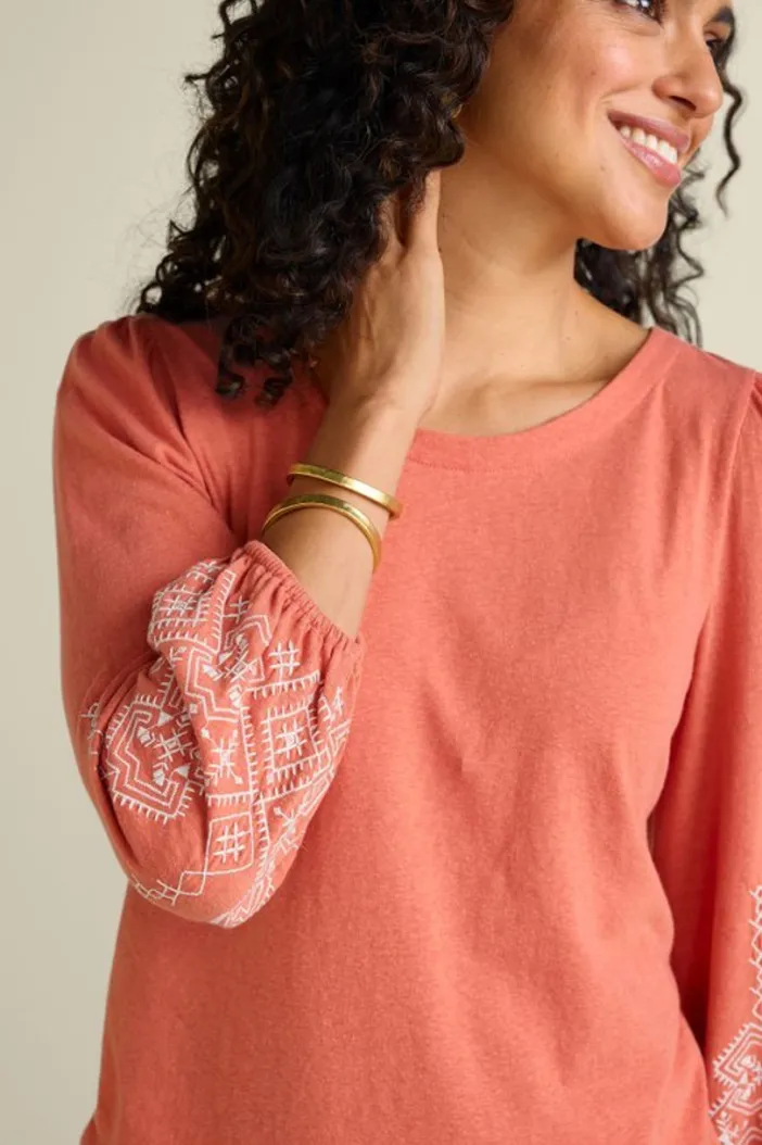 Soft Surroundings Tops|Embroidered Parisian Poet Top ApricotBrandy
