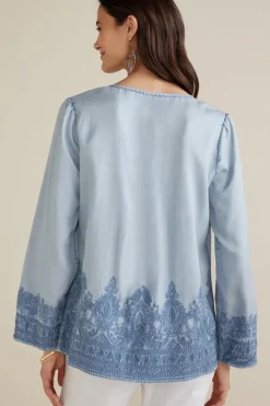 Soft Surroundings Tops|Emily Embroidered Tencel™ Top LightChambray