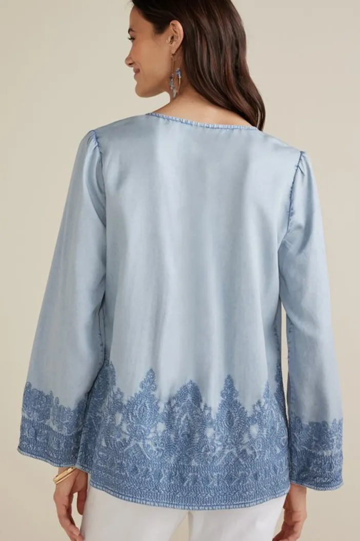 Soft Surroundings Tops|Emily Embroidered Tencel™ Top LightChambray