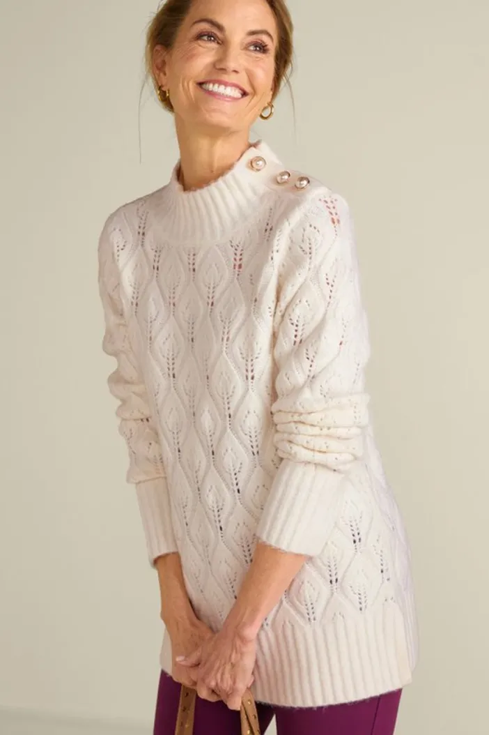 Soft Surroundings Tops|Sweaters & Cardigans|Ensley Button Sweater Tunic IvoryPearl