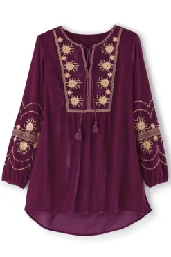 Soft Surroundings Tops|Evelyne Embroidered Velvet Tunic MagentaPurple
