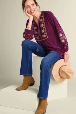 Soft Surroundings Tops|Evelyne Embroidered Velvet Tunic MagentaPurple