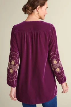 Soft Surroundings Tops|Evelyne Embroidered Velvet Tunic MagentaPurple