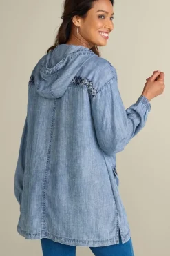 Soft Surroundings Tops|Evie Embroidered Tencel Hoodie WashedBlue