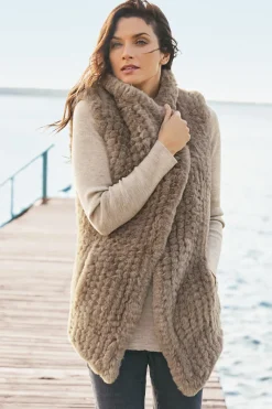 Soft Surroundings Jackets & Coats|Faux Fur Draped Vest Taupe