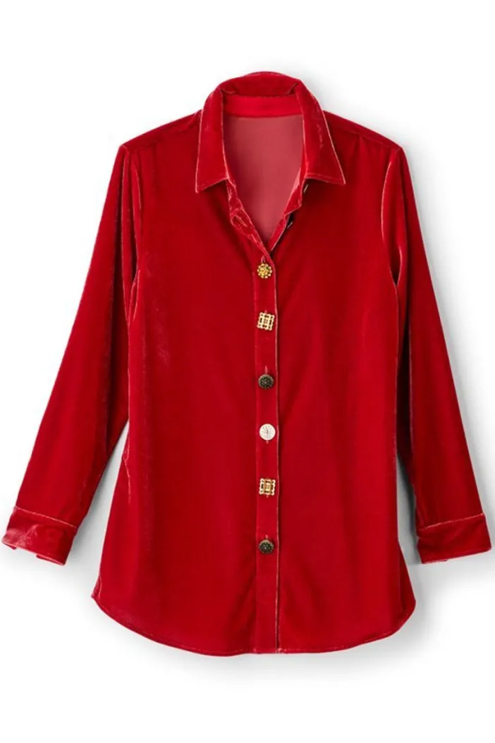 Soft Surroundings Tops|Filigree Velvet Boyfriend Shirt
