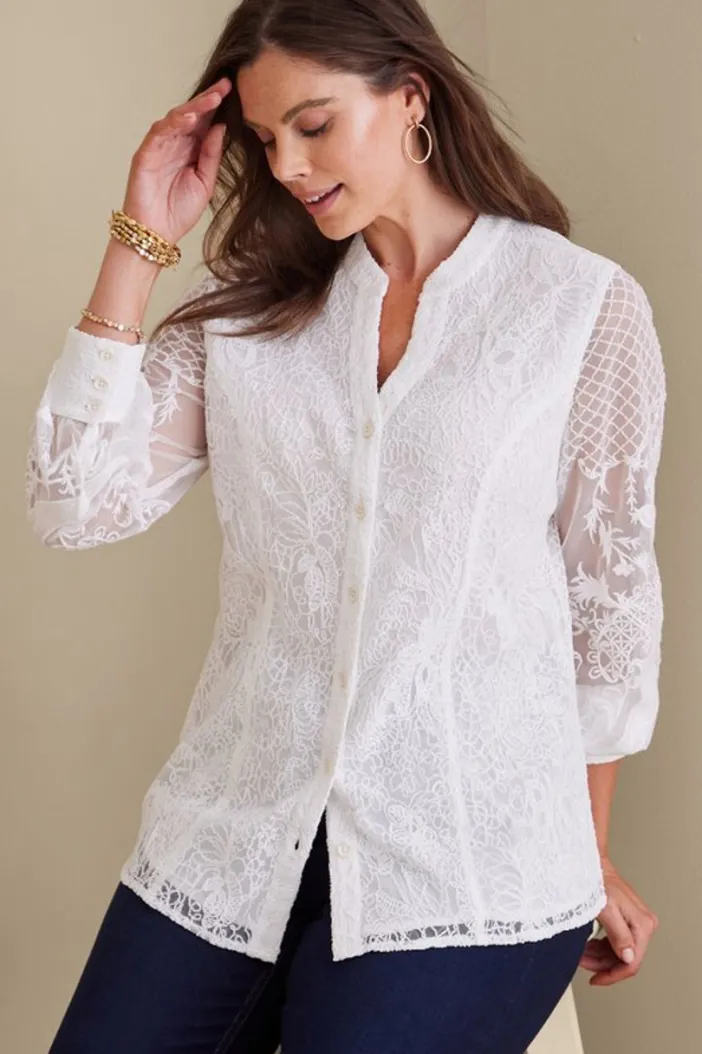 Soft Surroundings Tops|Fiori Top IvoryPearl