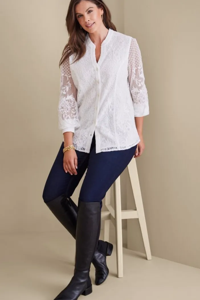 Soft Surroundings Tops|Fiori Top IvoryPearl