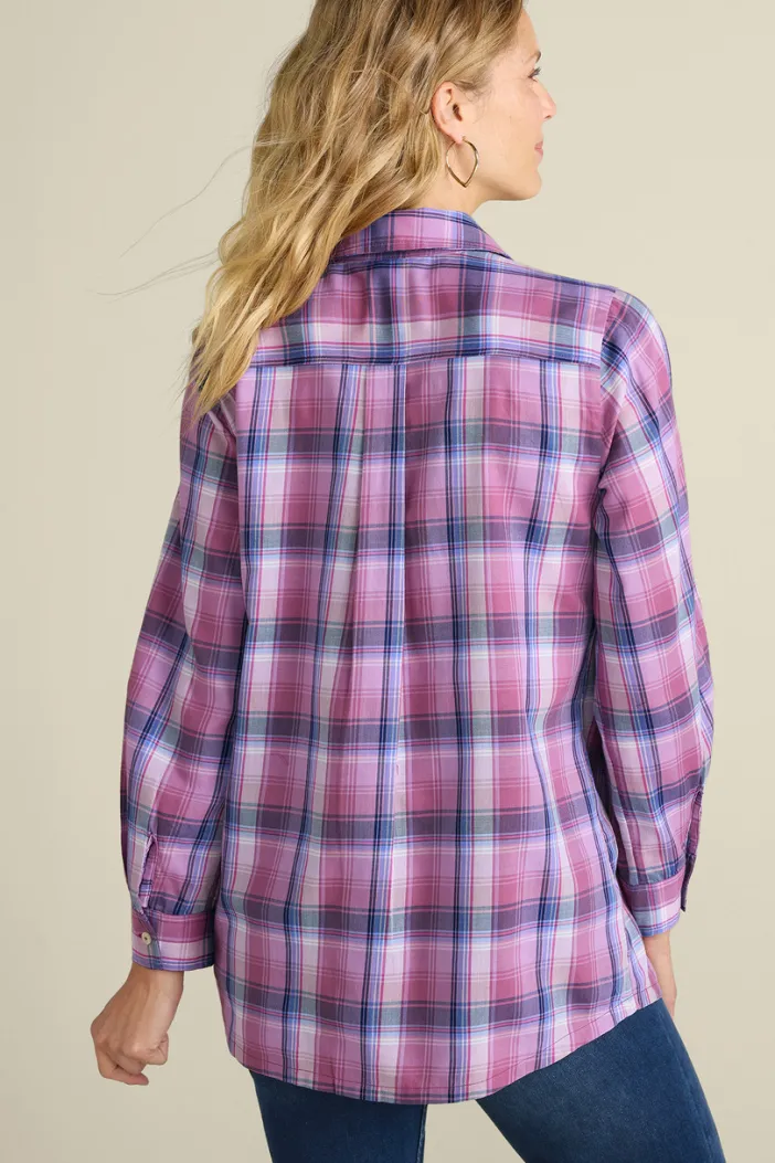 Soft Surroundings Tops|Gracie Embroidered Plaid Big Shirt BayAreaPlaid