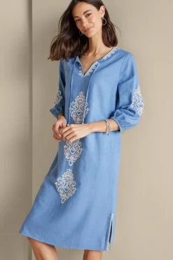 Soft Surroundings Dresses|Hasana Linen Blend Midi Dress RiversideBlue