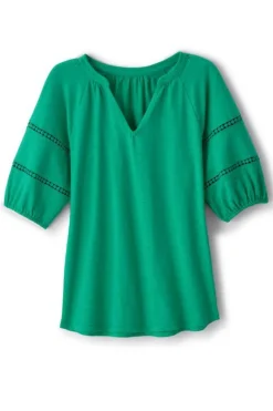 Soft Surroundings Tops|Heidi Supima Puff Sleeve Tee HollyGreen