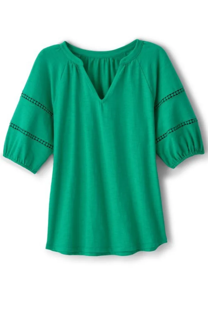 Soft Surroundings Tops|Heidi Supima Puff Sleeve Tee HollyGreen