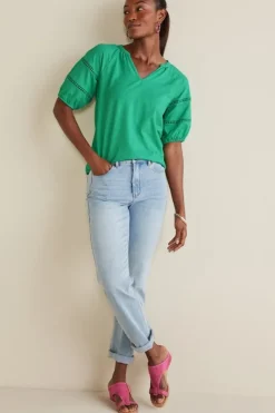 Soft Surroundings Tops|Heidi Supima Puff Sleeve Tee HollyGreen