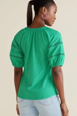 Soft Surroundings Tops|Heidi Supima Puff Sleeve Tee HollyGreen