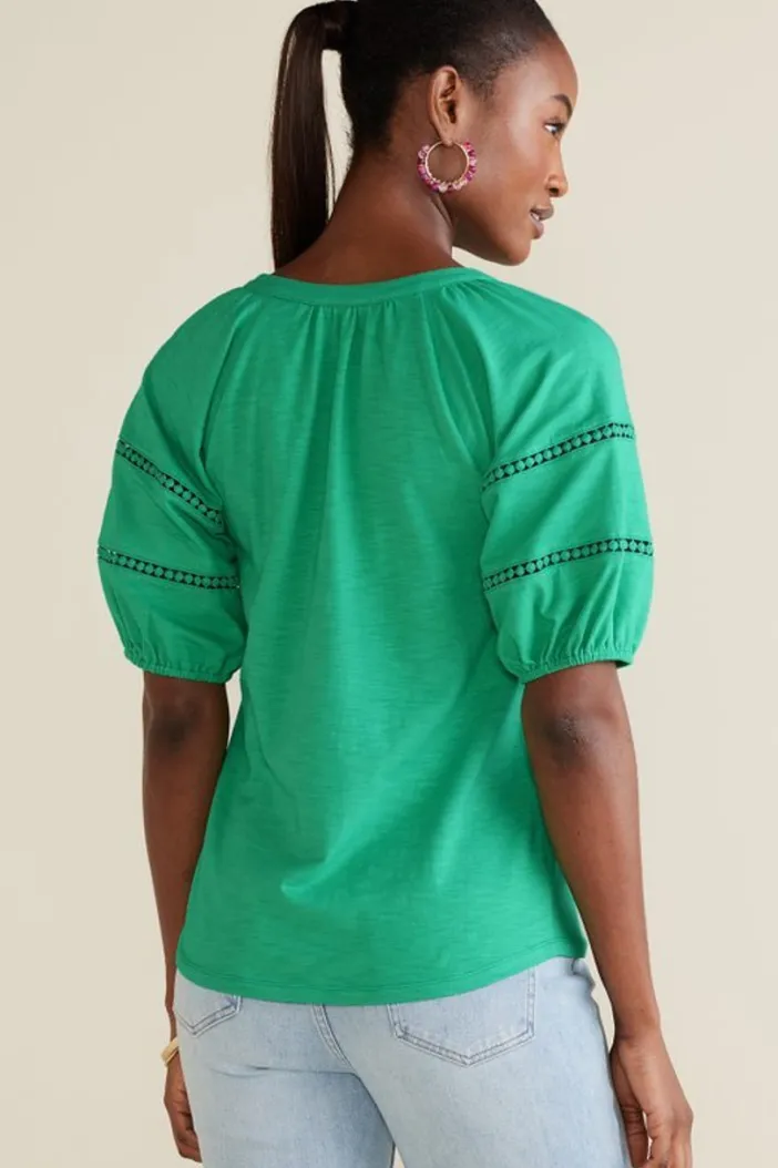 Soft Surroundings Tops|Heidi Supima Puff Sleeve Tee HollyGreen