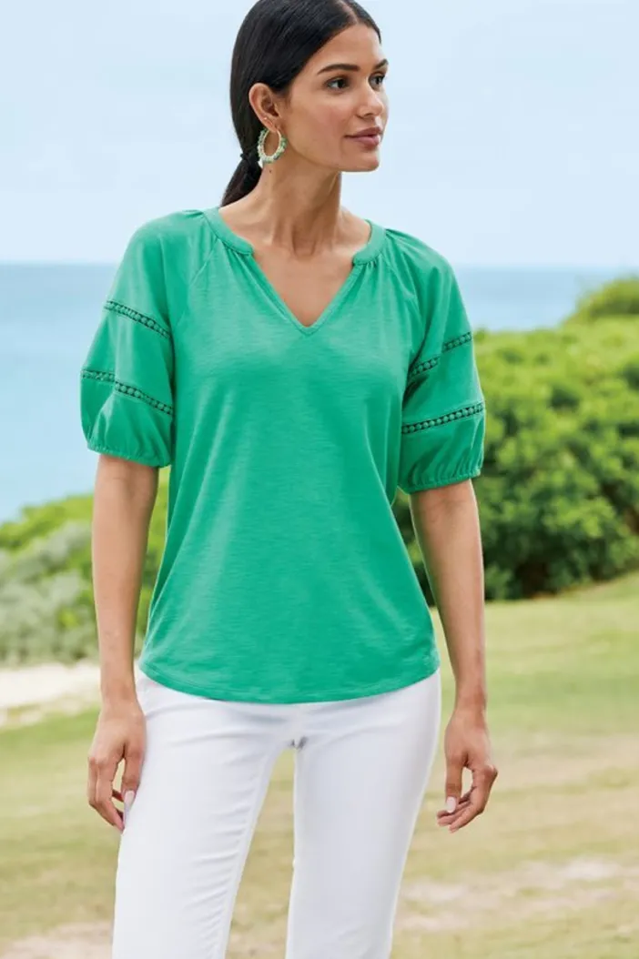 Soft Surroundings Tops|Heidi Supima Puff Sleeve Tee HollyGreen