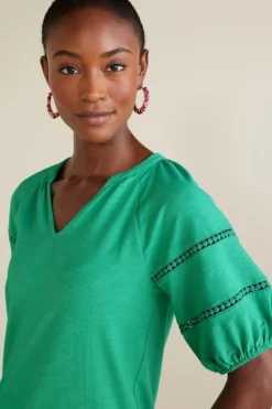 Soft Surroundings Tops|Heidi Supima Puff Sleeve Tee HollyGreen