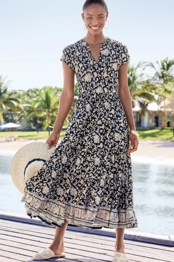 Soft Surroundings Dresses|Hollis Midi Dress LisbonFloralNeutral