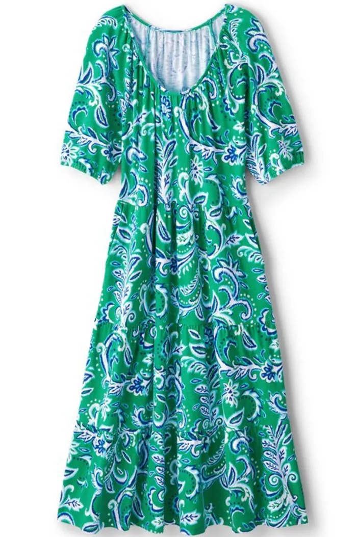 Soft Surroundings Dresses|Ilana Midi Dress GreenLeafIkat