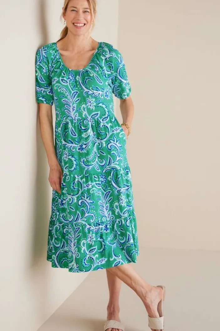 Soft Surroundings Dresses|Ilana Midi Dress GreenLeafIkat