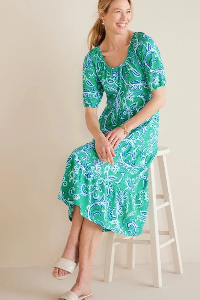 Soft Surroundings Dresses|Ilana Midi Dress GreenLeafIkat