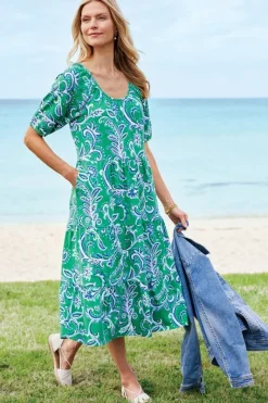 Soft Surroundings Dresses|Ilana Midi Dress GreenLeafIkat
