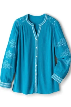 Soft Surroundings Tops|Tunics & Leggings|Imane Gauze Tunic BlueDanube