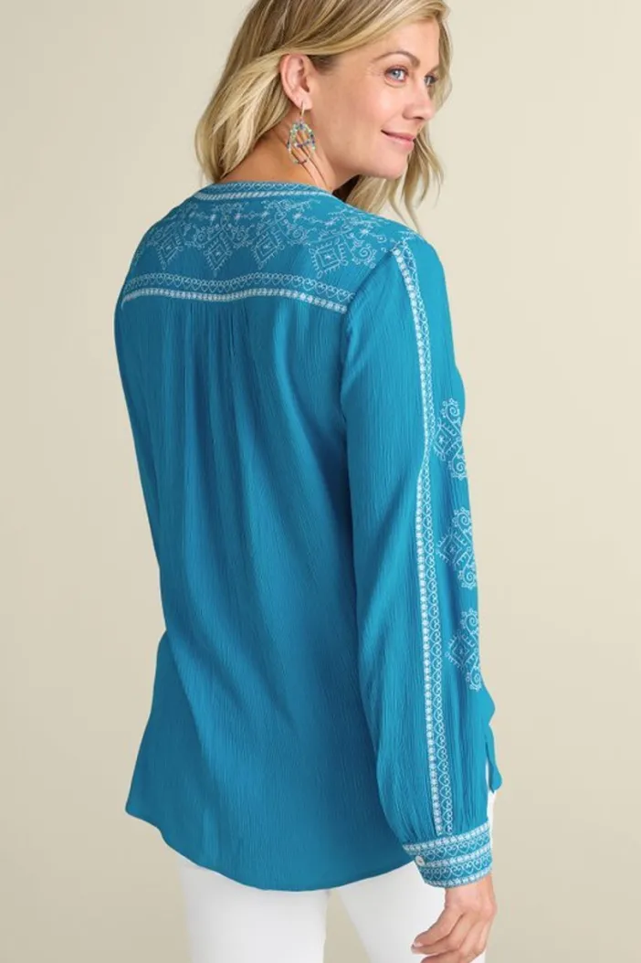 Soft Surroundings Tops|Tunics & Leggings|Imane Gauze Tunic BlueDanube