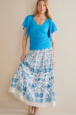 Soft Surroundings Skirts|Imani Maxi Skirt BlueDreamEmbroidery
