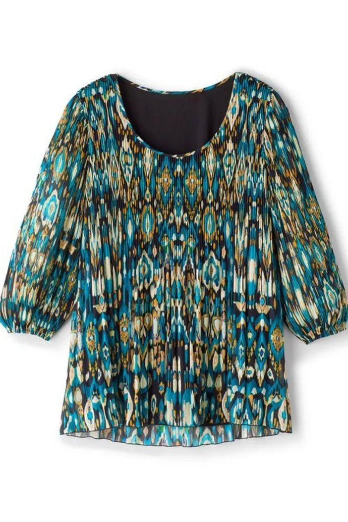 Soft Surroundings Tops|Tunics & Leggings|Imrie 3/4 Sleeve Tunic MenaraIkatBlue
