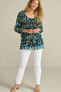 Soft Surroundings Tops|Tunics & Leggings|Imrie 3/4 Sleeve Tunic MenaraIkatBlue