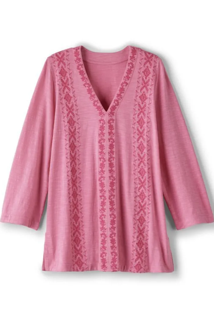 Soft Surroundings Tops|Tunics & Leggings|Ingrid Embroidered Tunic AzaleaPink