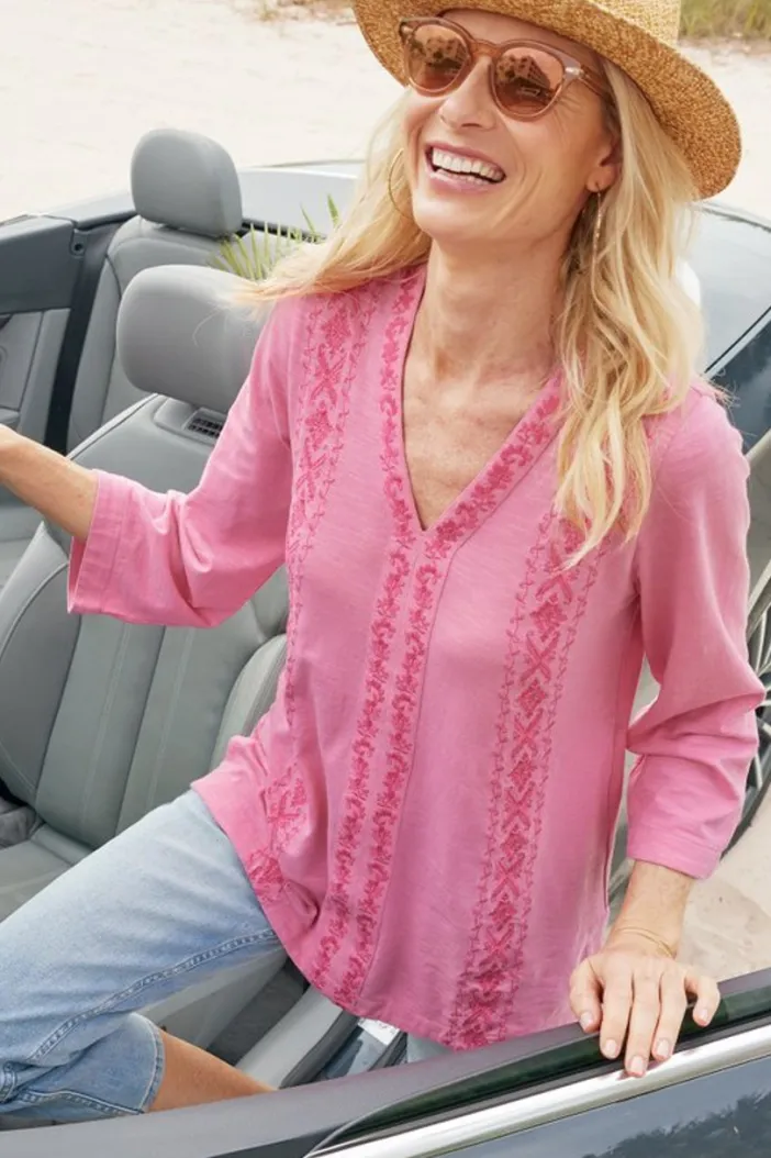 Soft Surroundings Tops|Tunics & Leggings|Ingrid Embroidered Tunic AzaleaPink